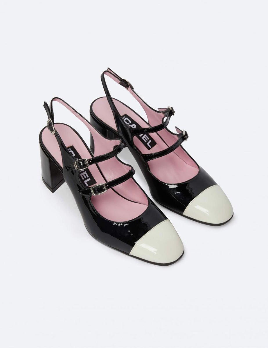 slingback vernice nero avorio - carel paris - slingback