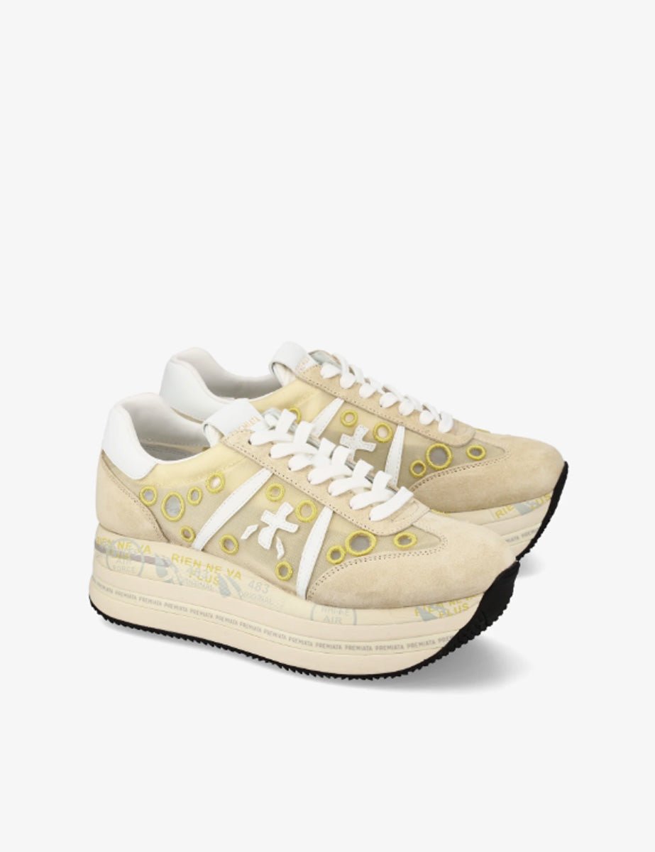 sneakers beth tela beige - white premiata - sneaker
