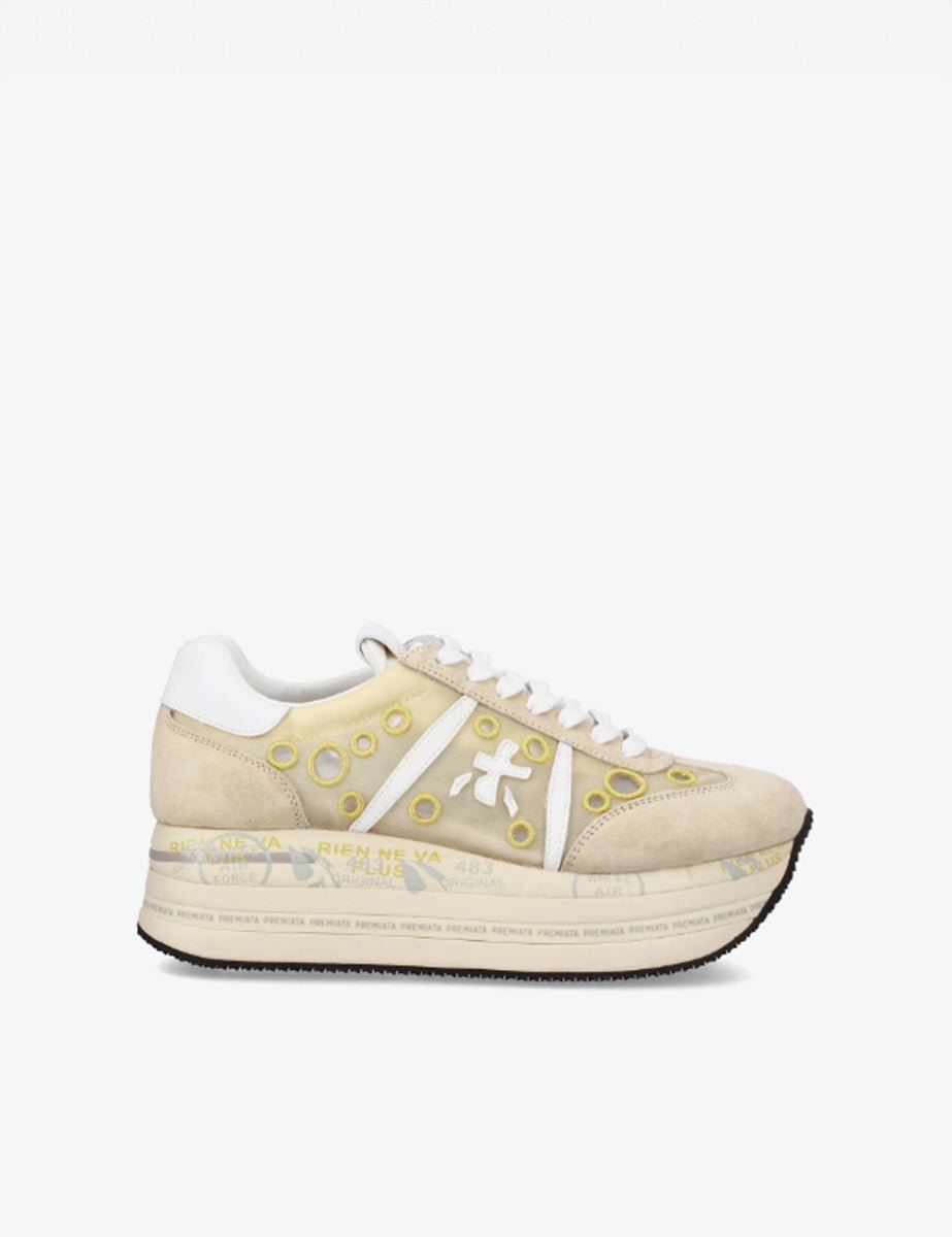 sneakers beth tela beige - white premiata - sneaker