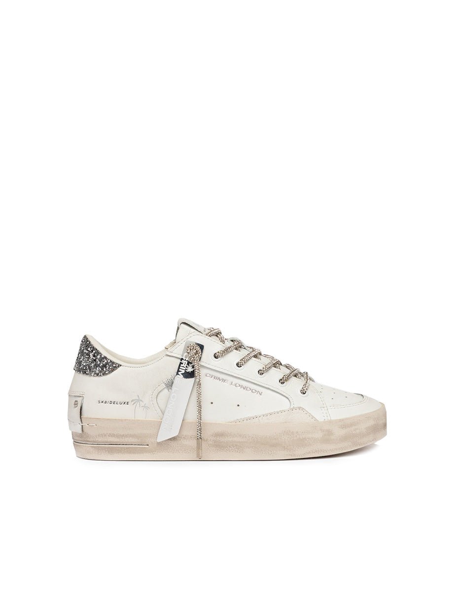 sneakers deluxe glitter bianco argento - crime - sneaker
