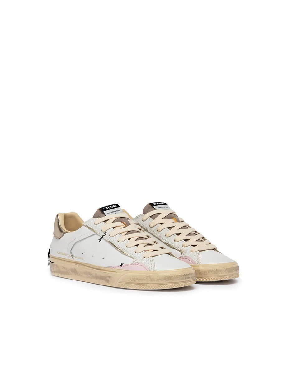 sneakers distressed bianco rosa oro - crime - sneaker