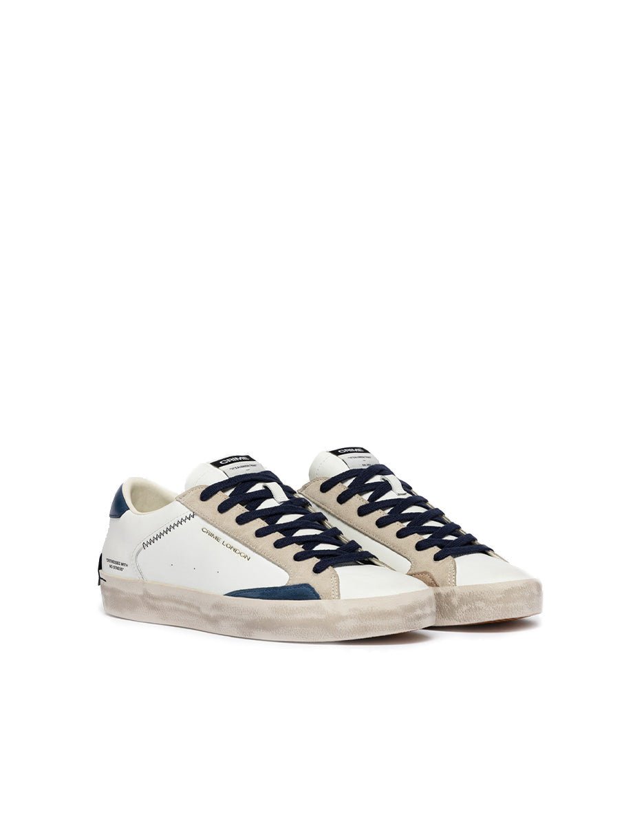 sneakers distressed low bianco navy - crime - sneaker