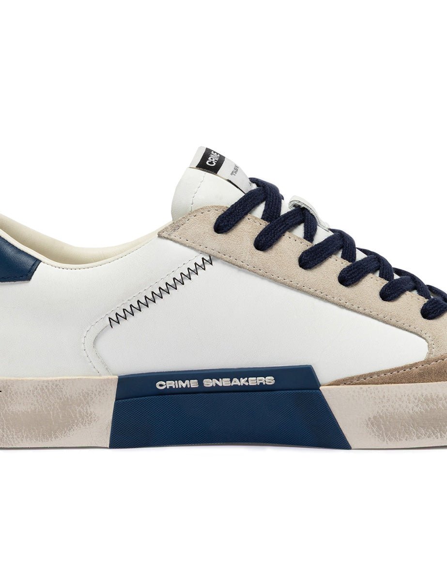 sneakers distressed low bianco navy - crime - sneaker