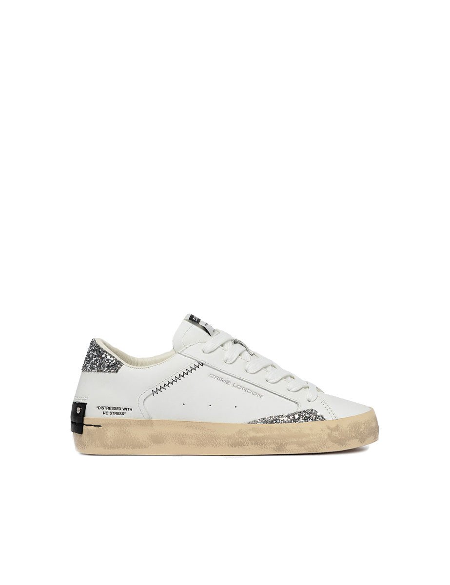 sneakers distressed paillettes bianco silver - crime - sneaker