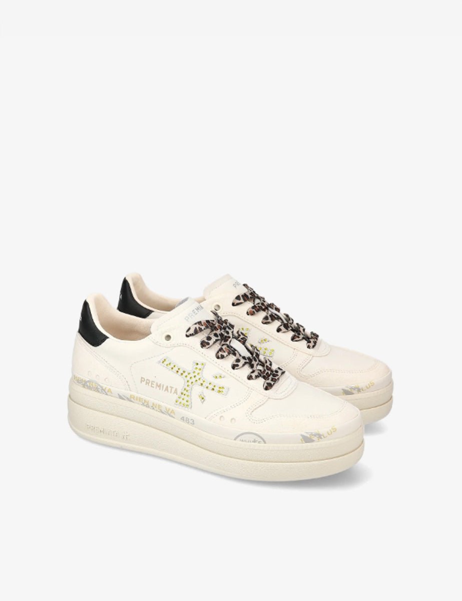 sneakers micol pelle bianco nero - white premiata - sneaker