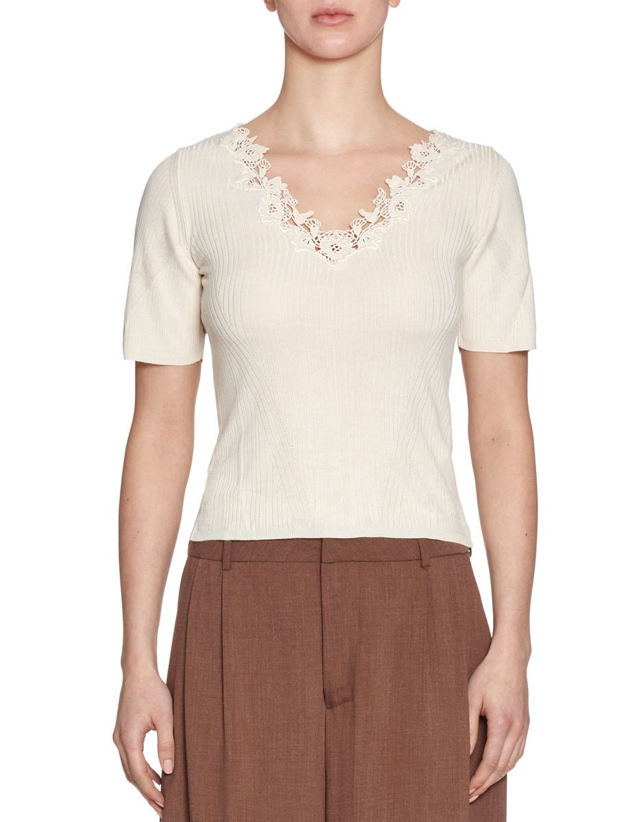t-shirt celeste pizzo pearled ivory - ulla johnson - t-shirt