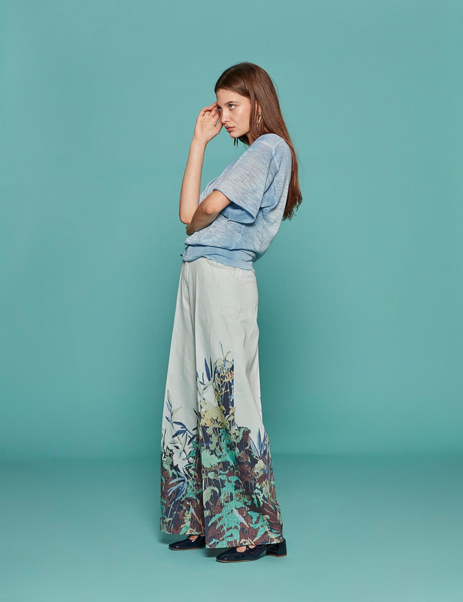 t-shirt girocollo lino spruzzato azzurro - roberto collina - t-shirt