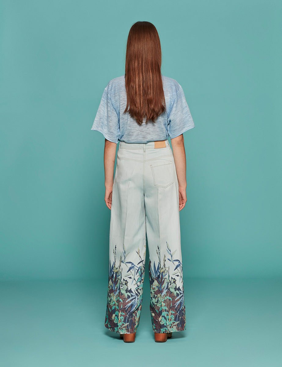 t-shirt girocollo lino spruzzato azzurro - roberto collina - t-shirt