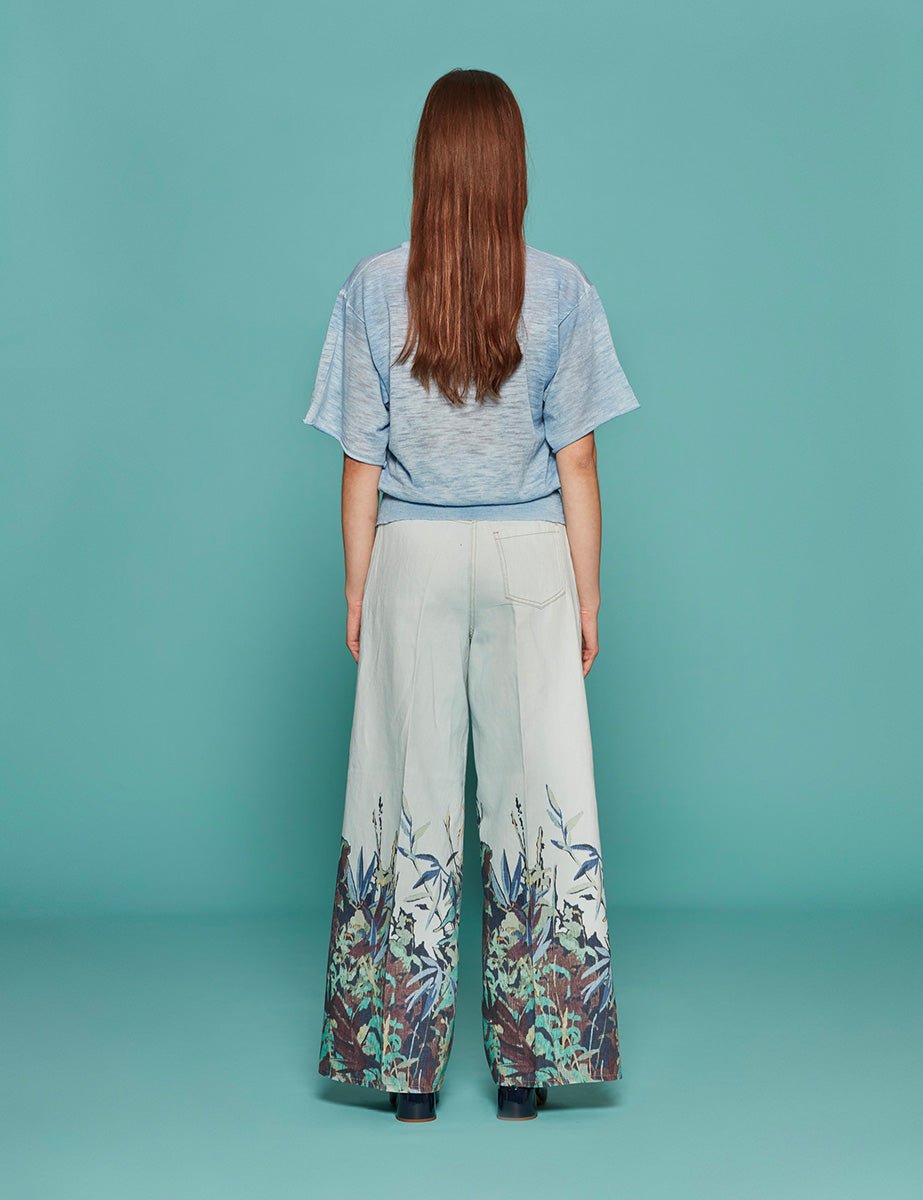 t-shirt girocollo lino spruzzato azzurro - roberto collina - t-shirt