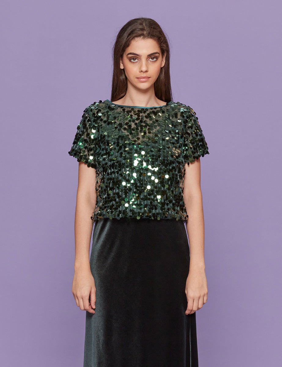 t-shirt paillettes verde - blufrida - t-shirt