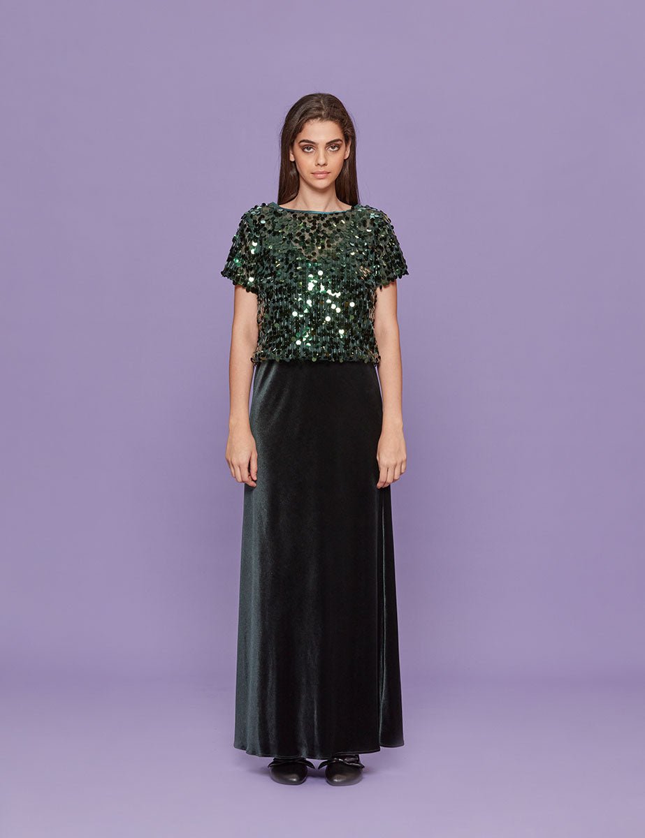 t-shirt paillettes verde - blufrida - t-shirt