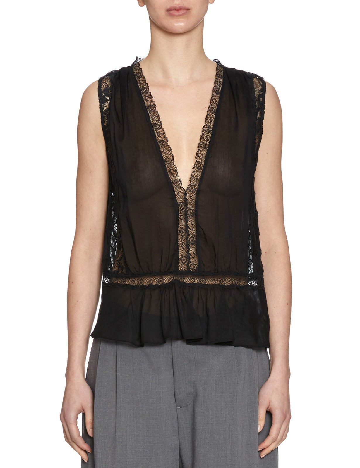 top scollatura voile pizzo nero - forte forte - top
