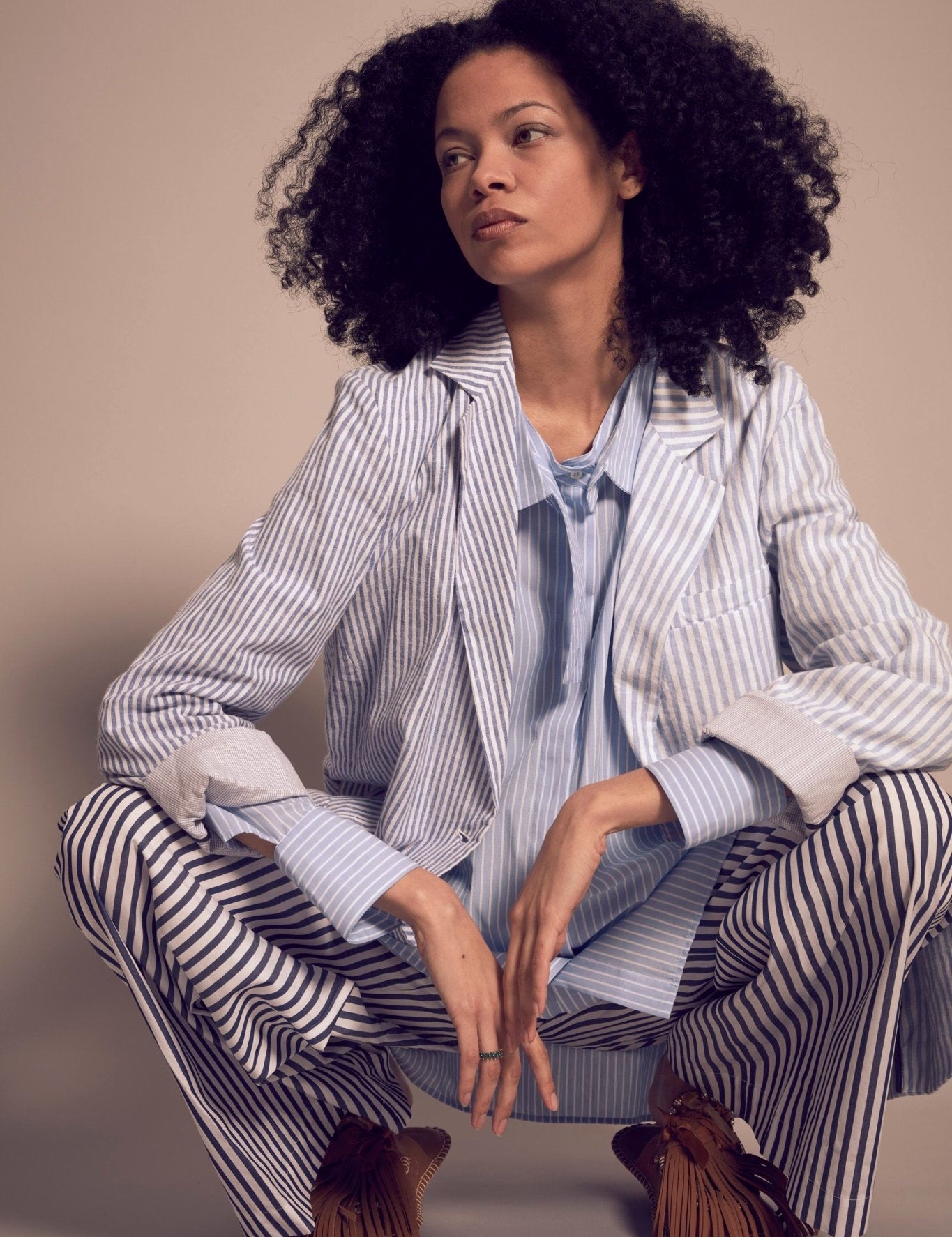 giacca lino riga bianco e blu - jejia - blazer