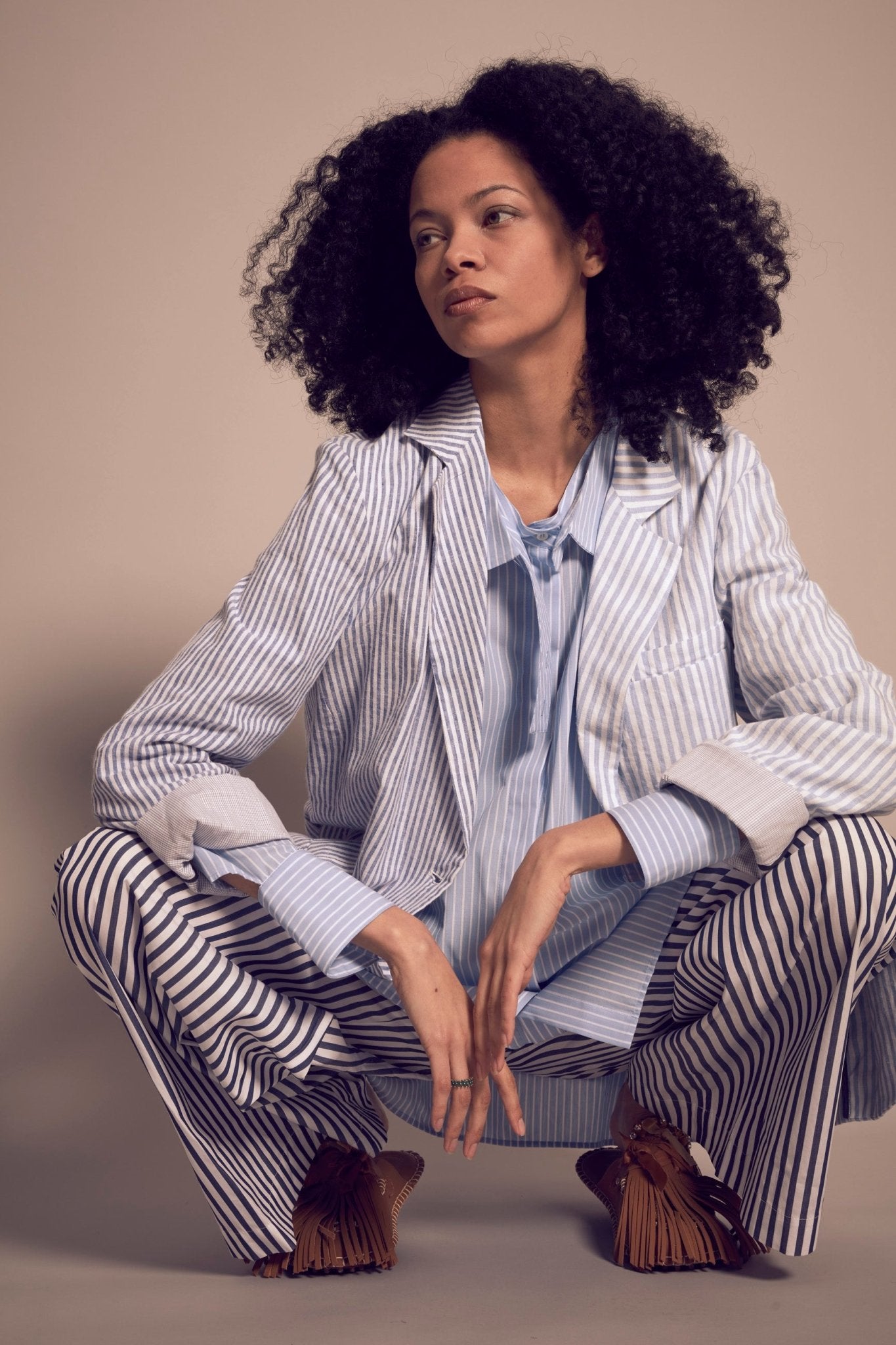 giacca lino riga bianco e blu - jejia - blazer