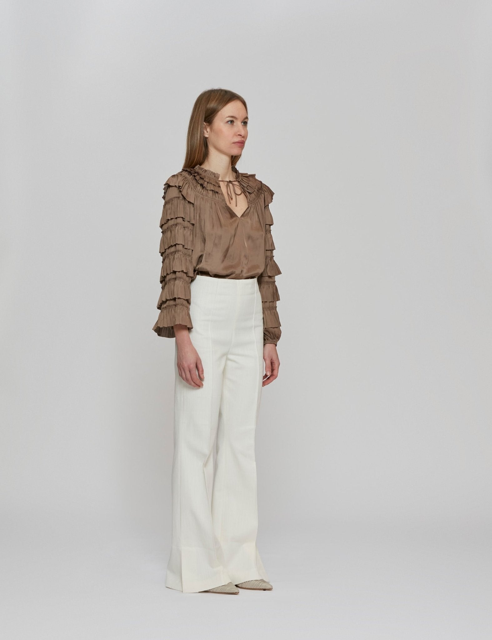 pantalone flared slit bianco - rohe - pantalone