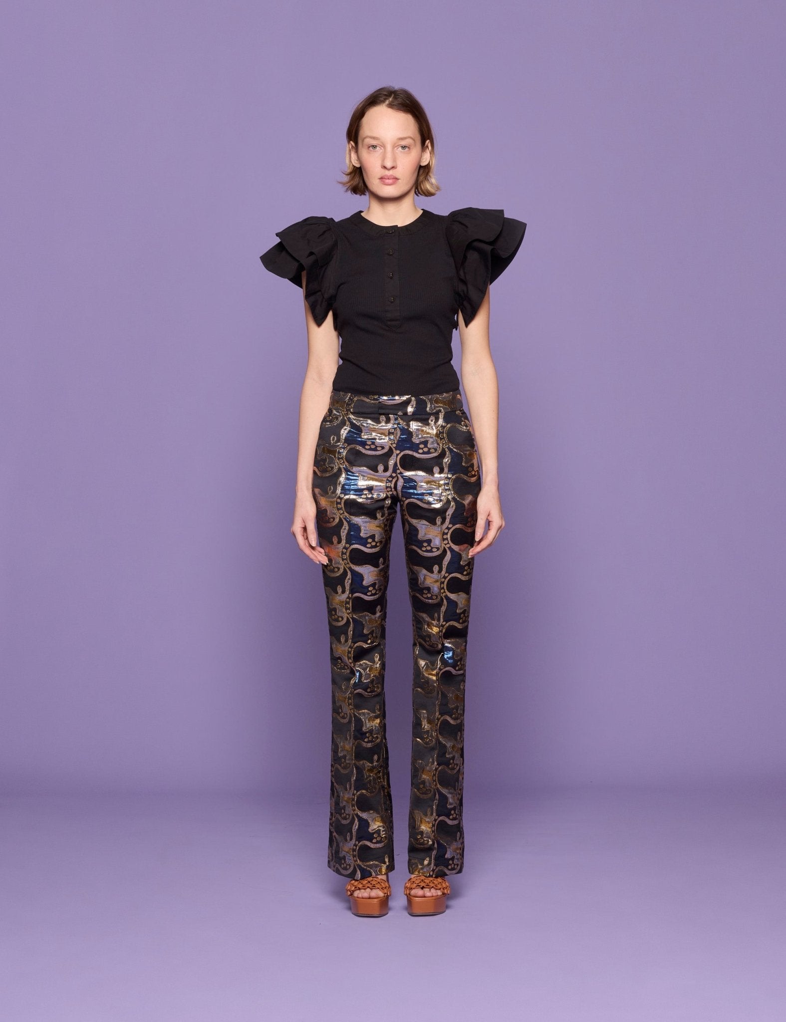 pantalone jacquard blu - la double j - pantalone