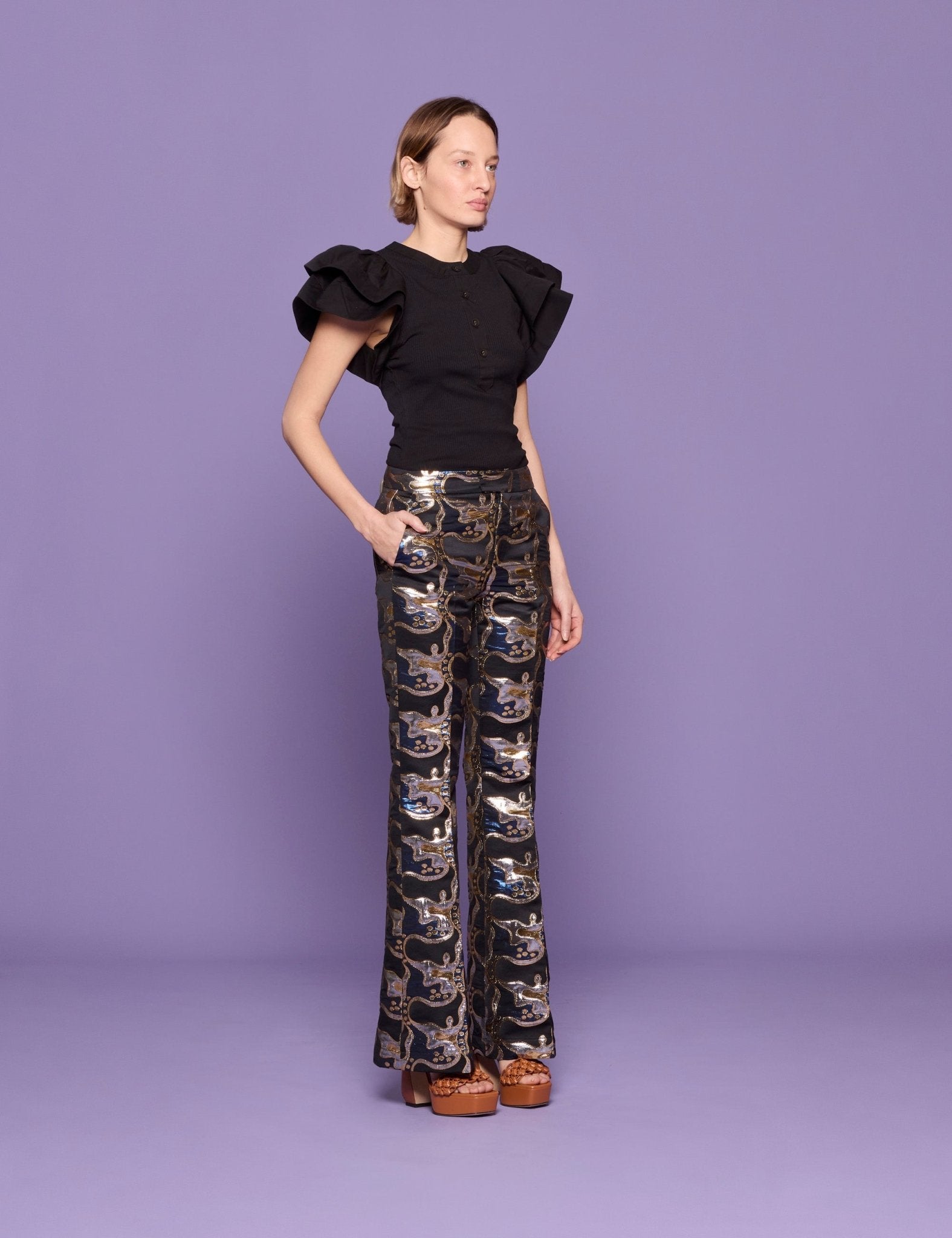 pantalone jacquard blu - la double j - pantalone