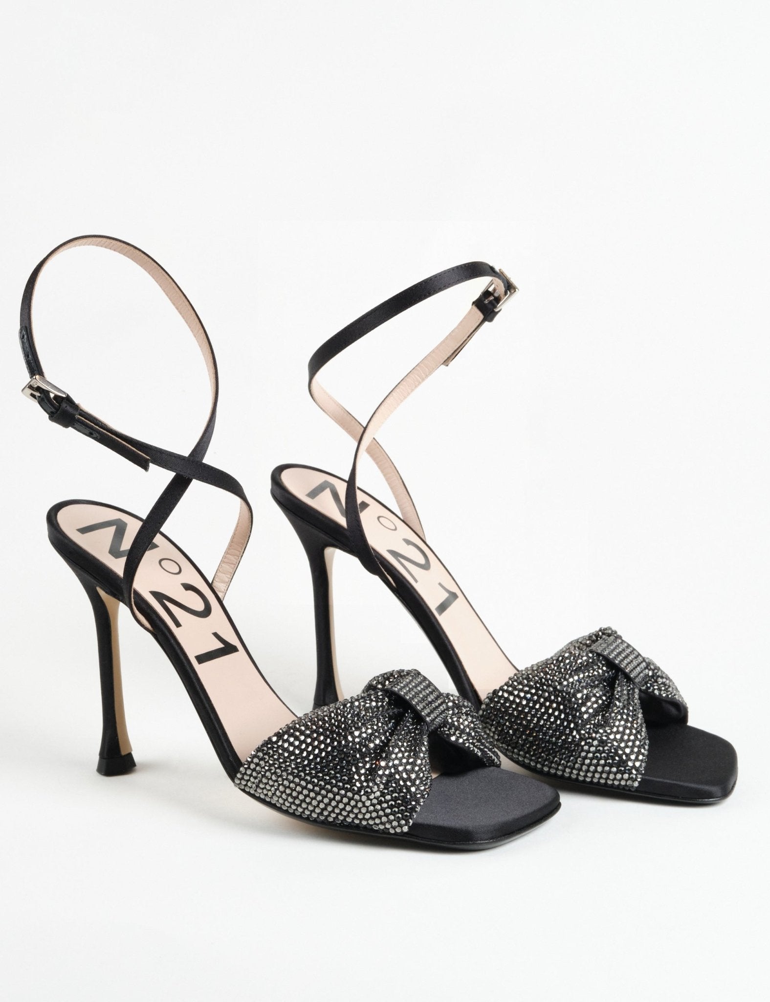 sandalo con tacco strass nero - n21 alessandro dell'acqua - sandalo tacco