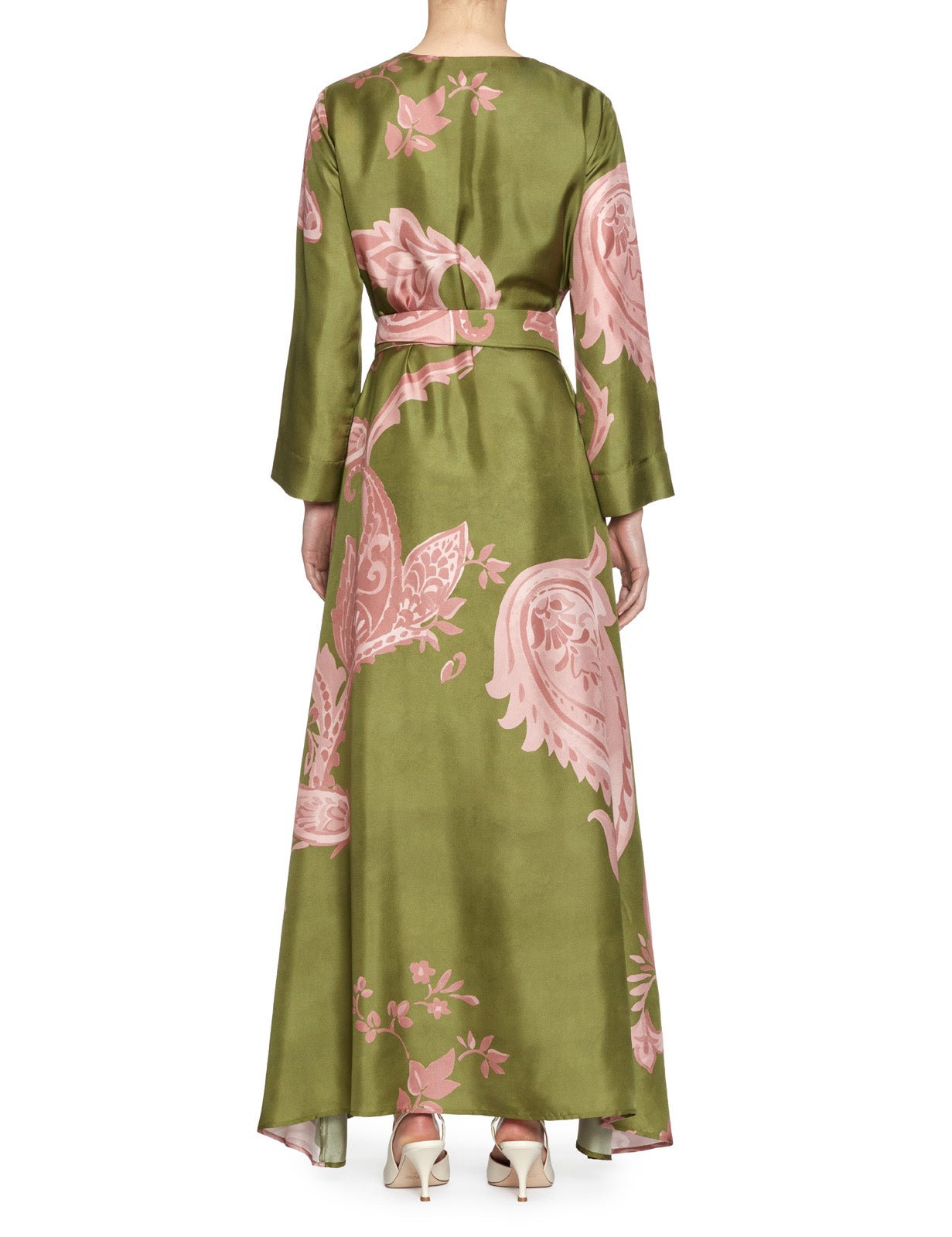 abito arabesque fantasia floreale verde rosa - co.go - abito