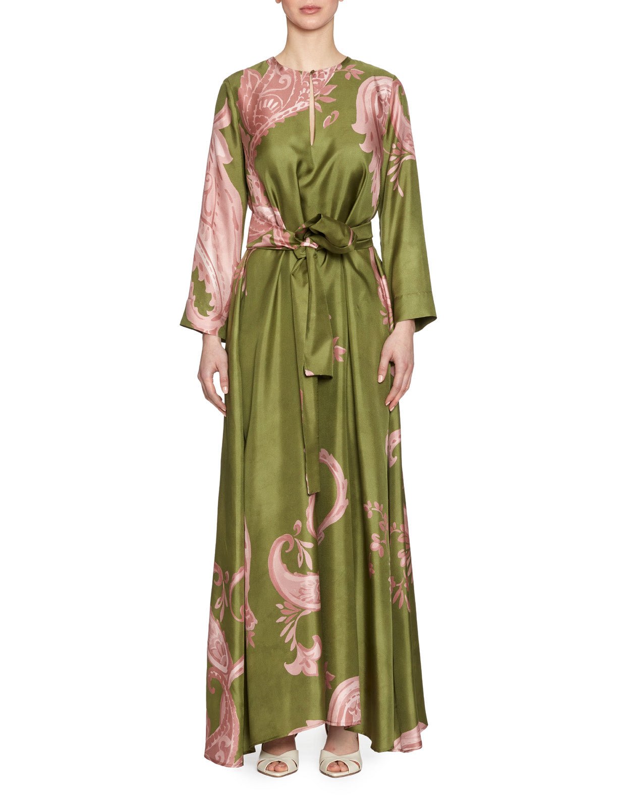 abito arabesque fantasia floreale verde rosa - co.go - abito