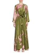 abito arabesque fantasia floreale verde rosa - co.go - abito