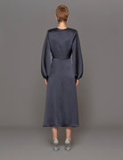 abito arricciato raso blu - Frida SRL