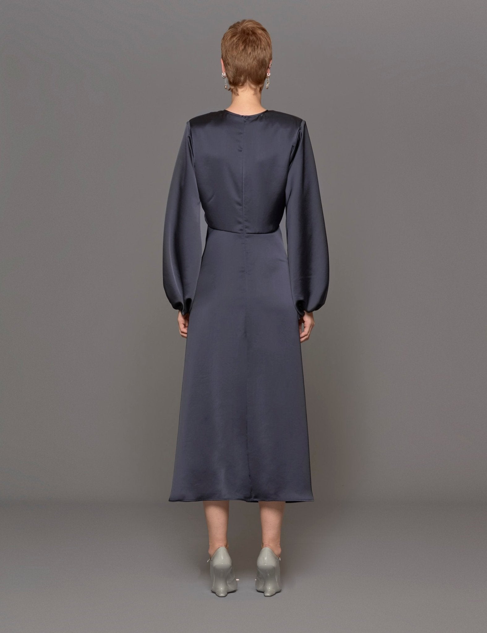 abito arricciato raso blu - Frida SRL