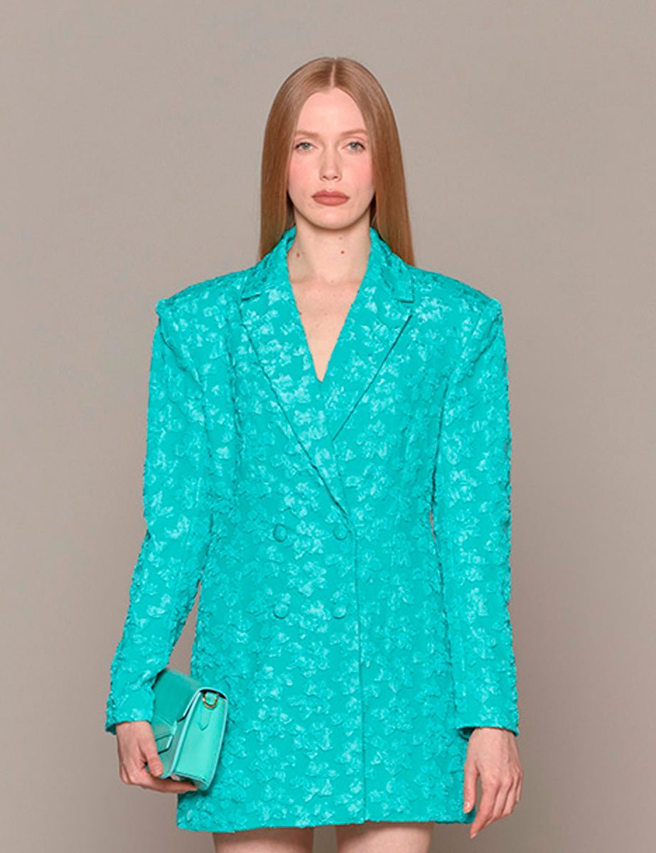 abito blazer 3d jacquard blu turquoise - rotate - blazer