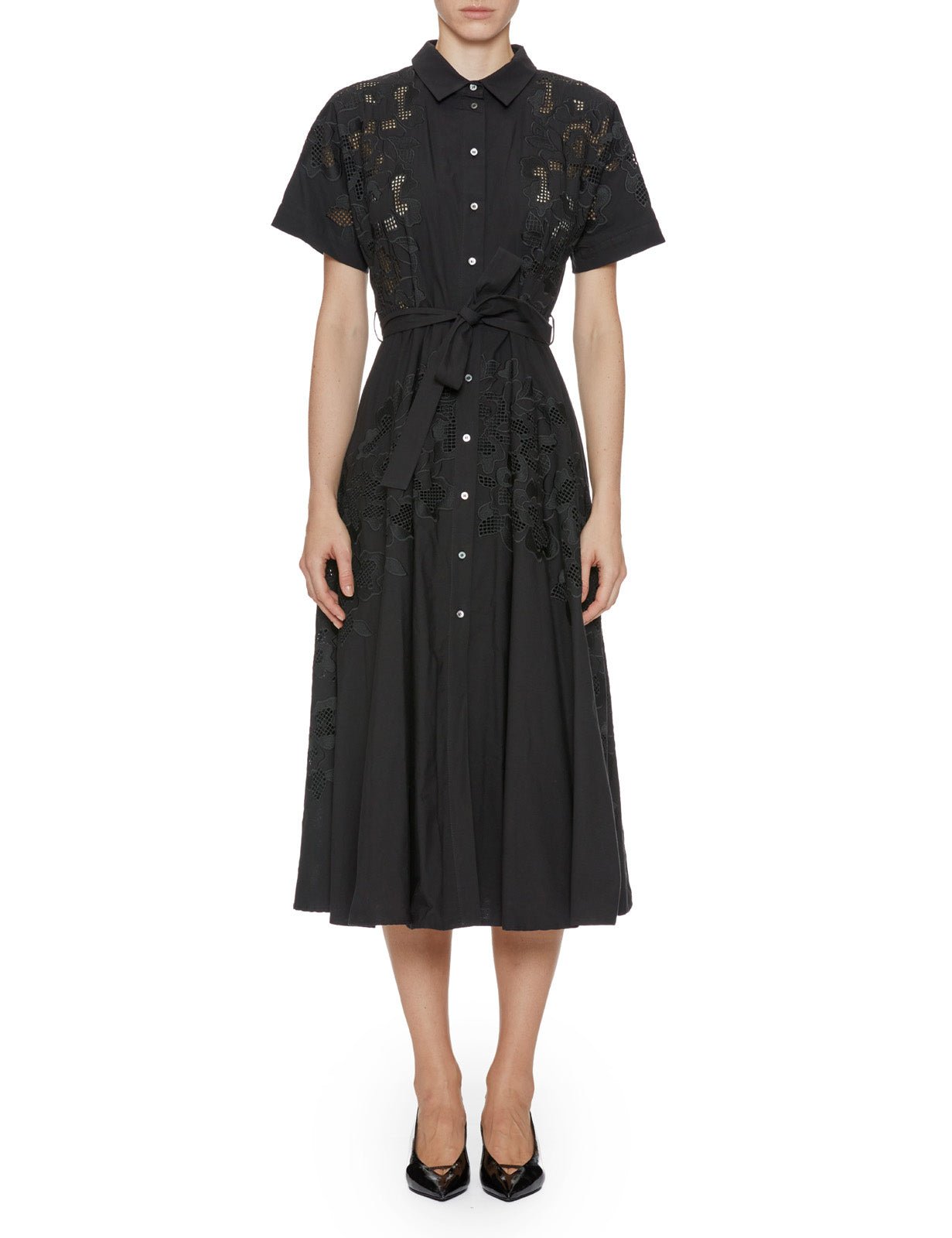 abito chemisier cotone ricamo nero - beatrice b - abito