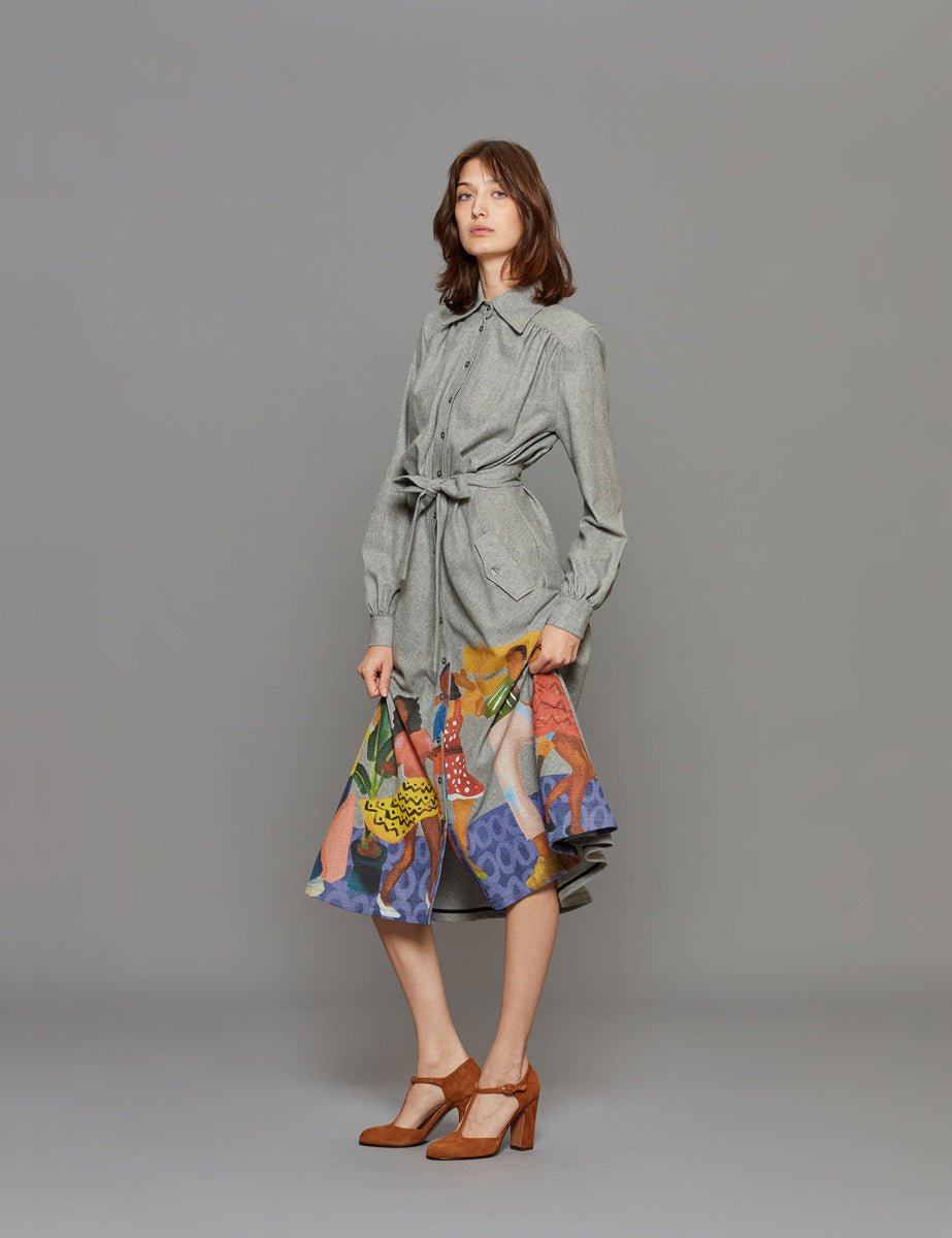 abito chemisier midi disegni grigio - stella jean - chemisier