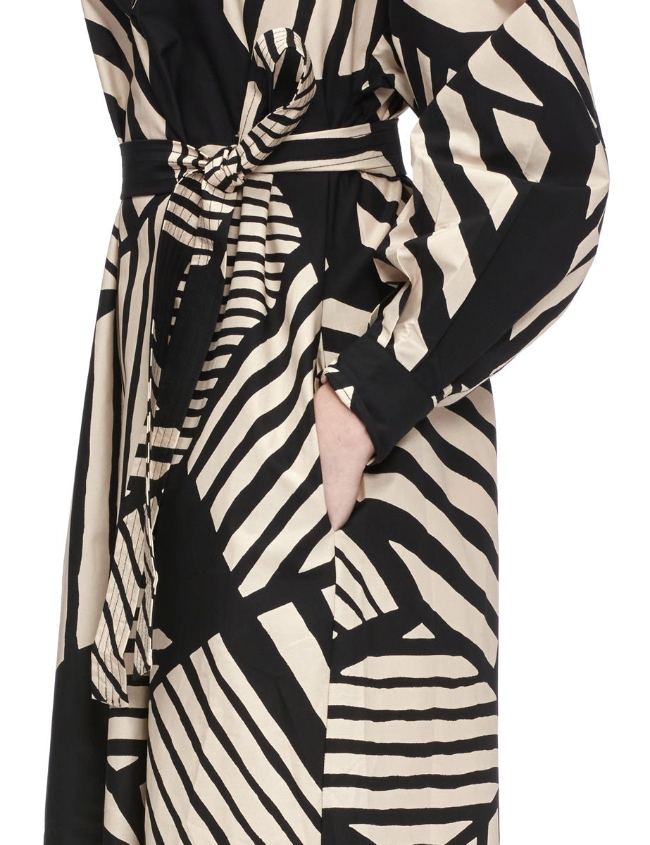 abito chemisier midi panna nero - alpha - abito