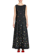 abito fiori ricamati blu black - co.go - abito