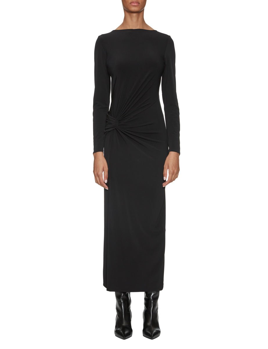 abito jersey stretch nodo davanti nero - blufrida - abito