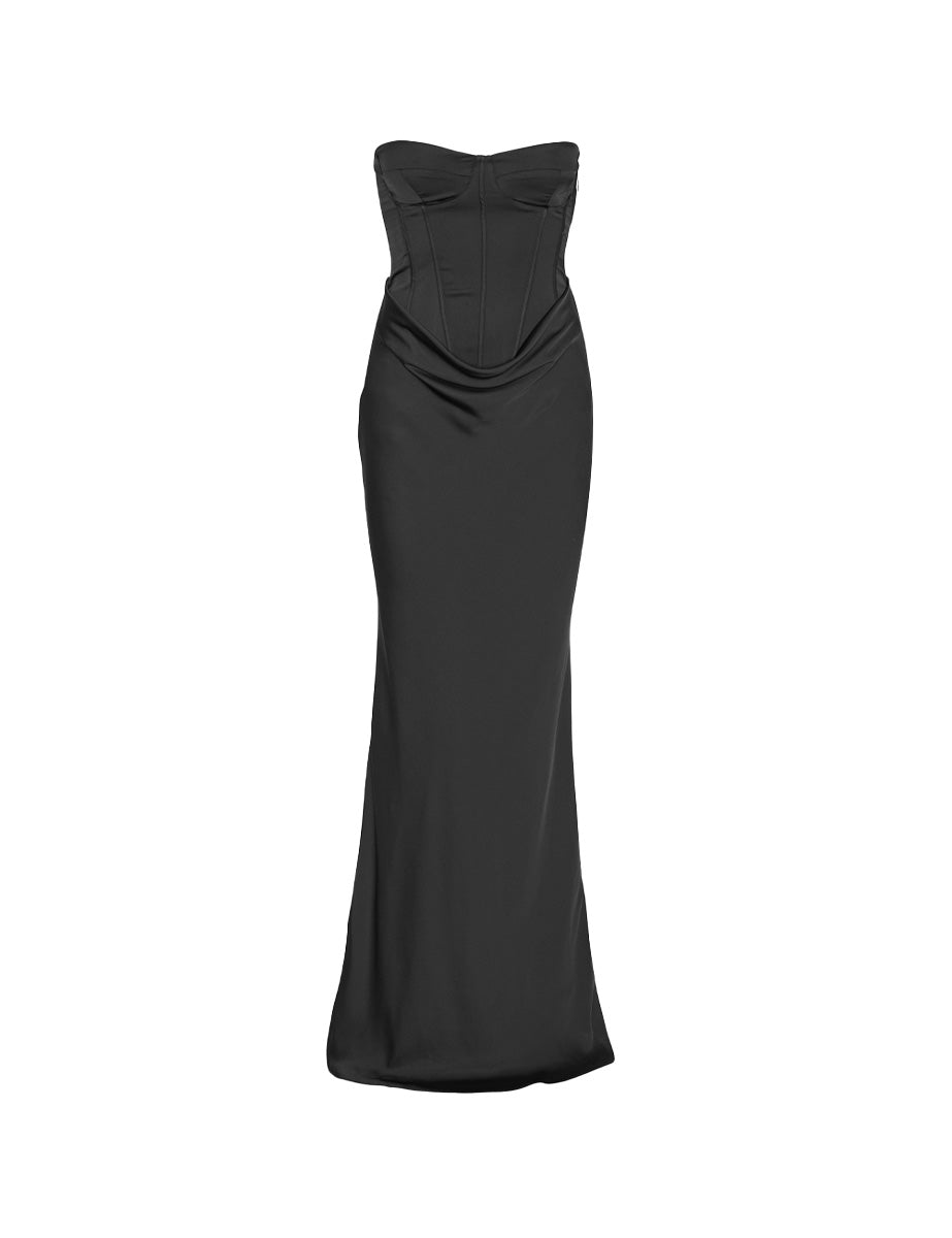 abito lungo corsetto satin black - Frida SRL