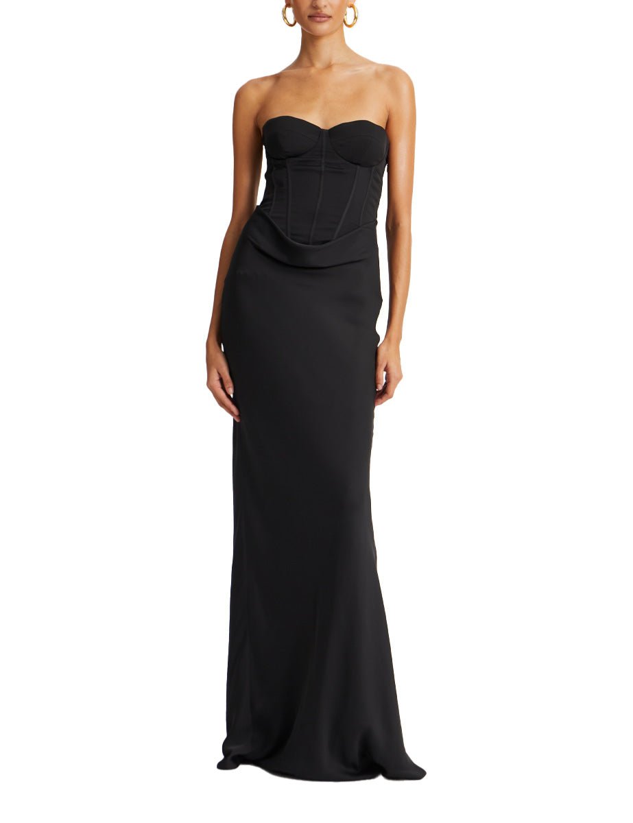 abito lungo corsetto satin black - Frida SRL