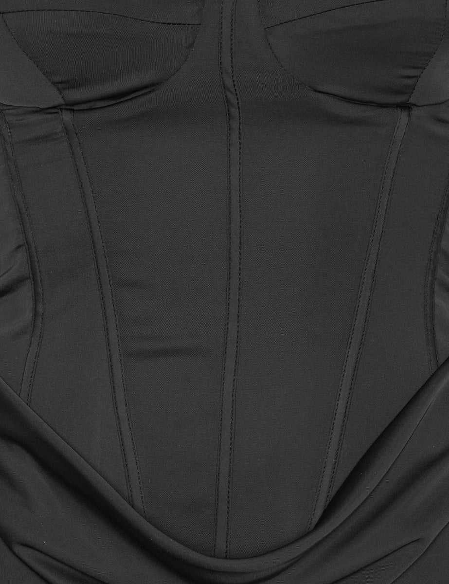 abito lungo corsetto satin black - Frida SRL