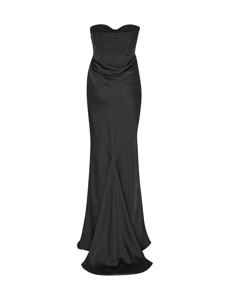 abito lungo corsetto satin black - rotate - abito