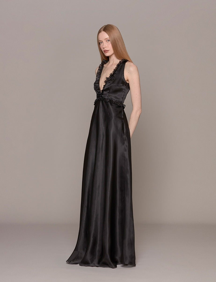 abito lungo organza scollo profondo nero - vivetta - abito