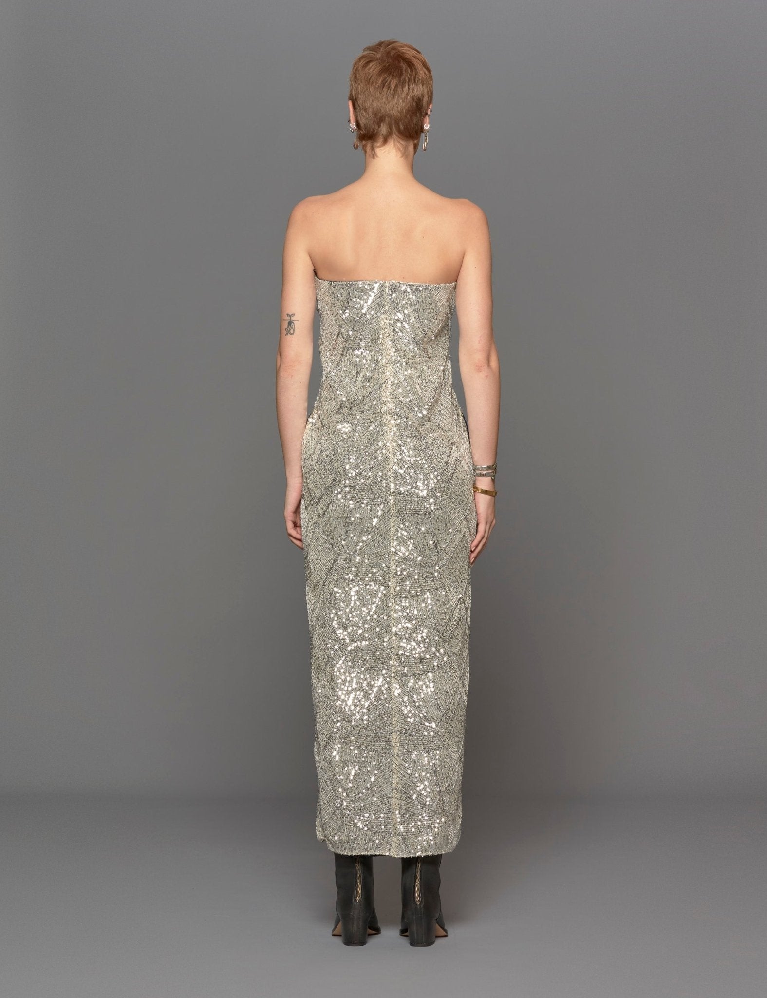abito lungo paillettes argento - Frida SRL