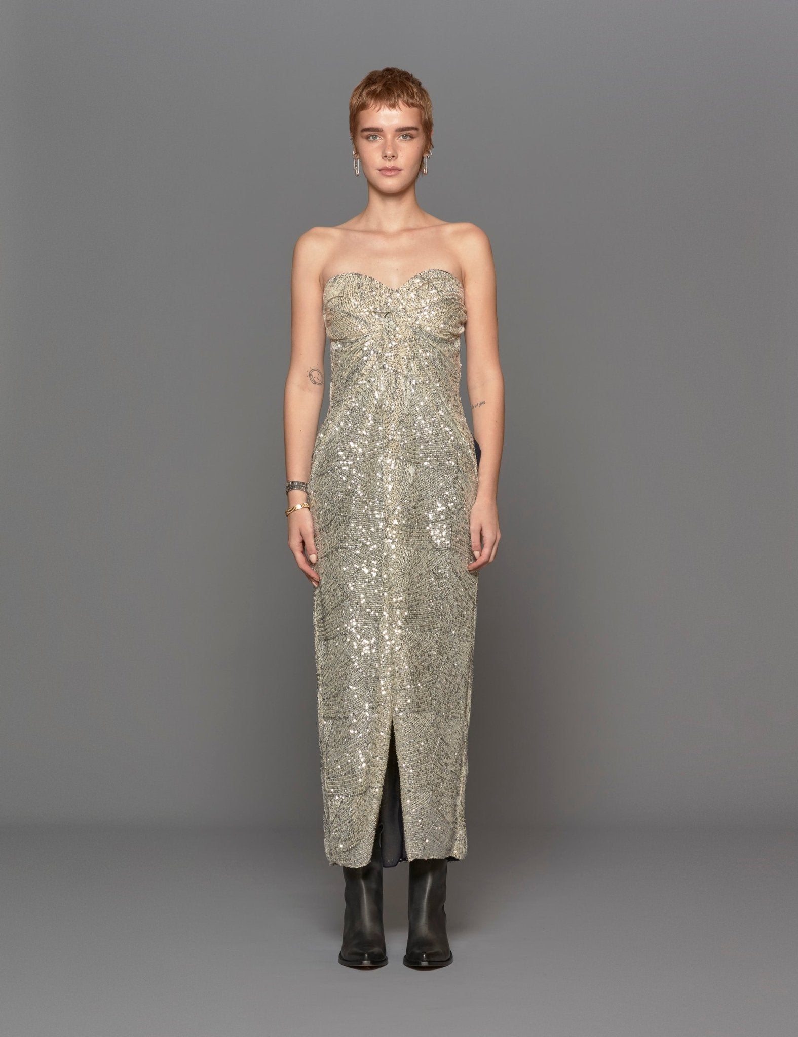 abito lungo paillettes argento - Frida SRL