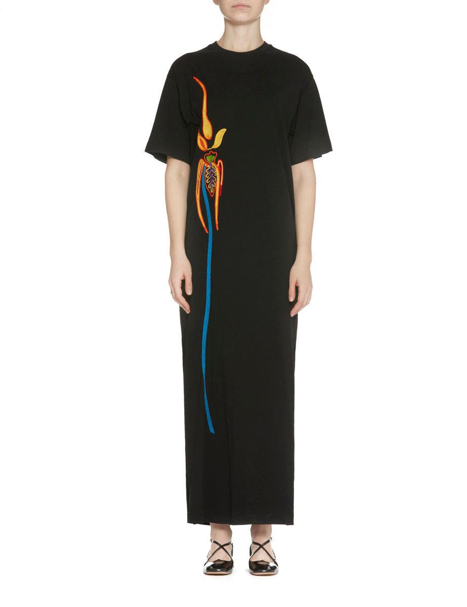abito lungo ricamo in filo floreale nero - Frida SRL