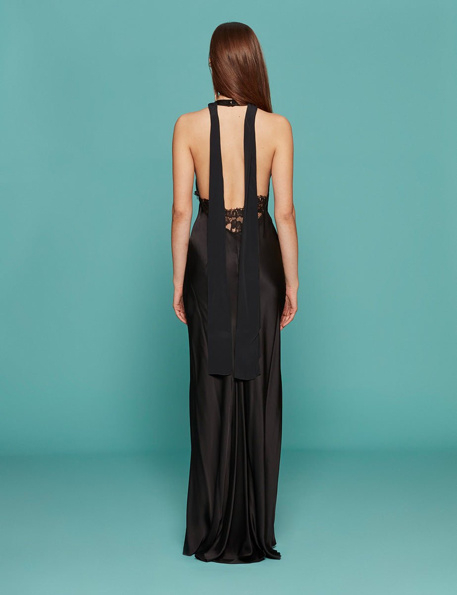 abito lungo schiena nuda raso viscosa nero - n21 alessandro dell'acqua - abito