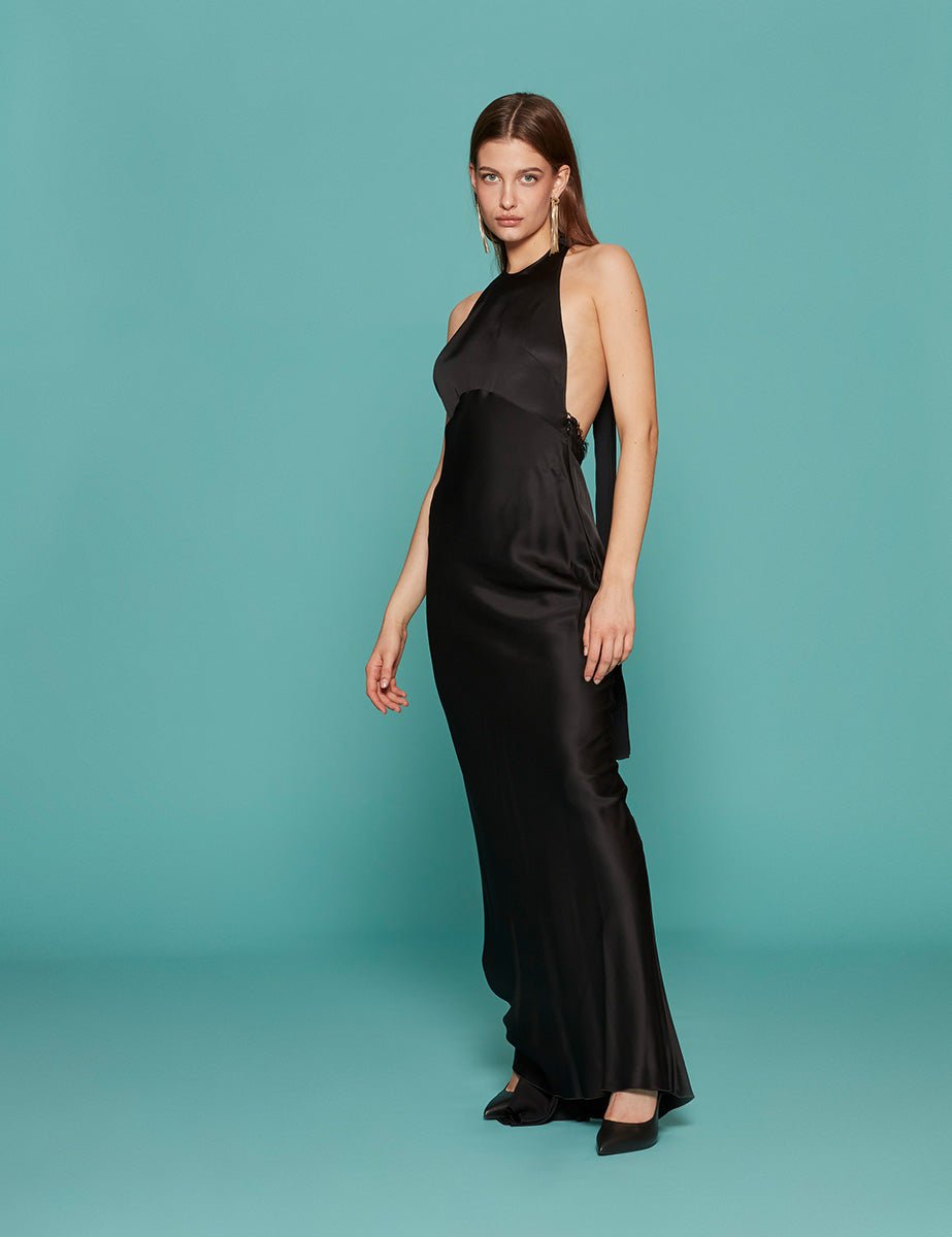 abito lungo schiena nuda raso viscosa nero - n21 alessandro dell'acqua - abito