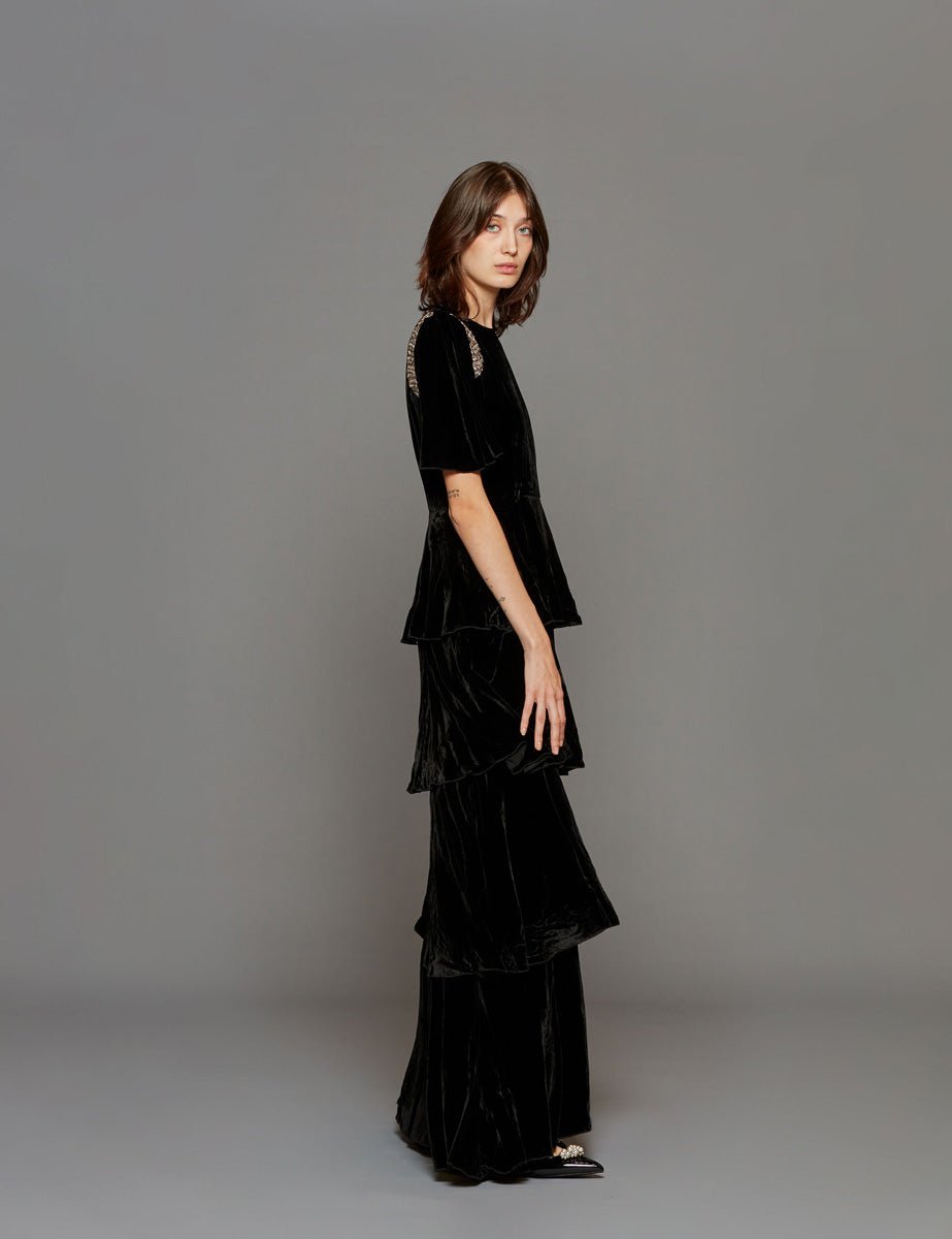 abito lungo velluto amira black - Frida SRL