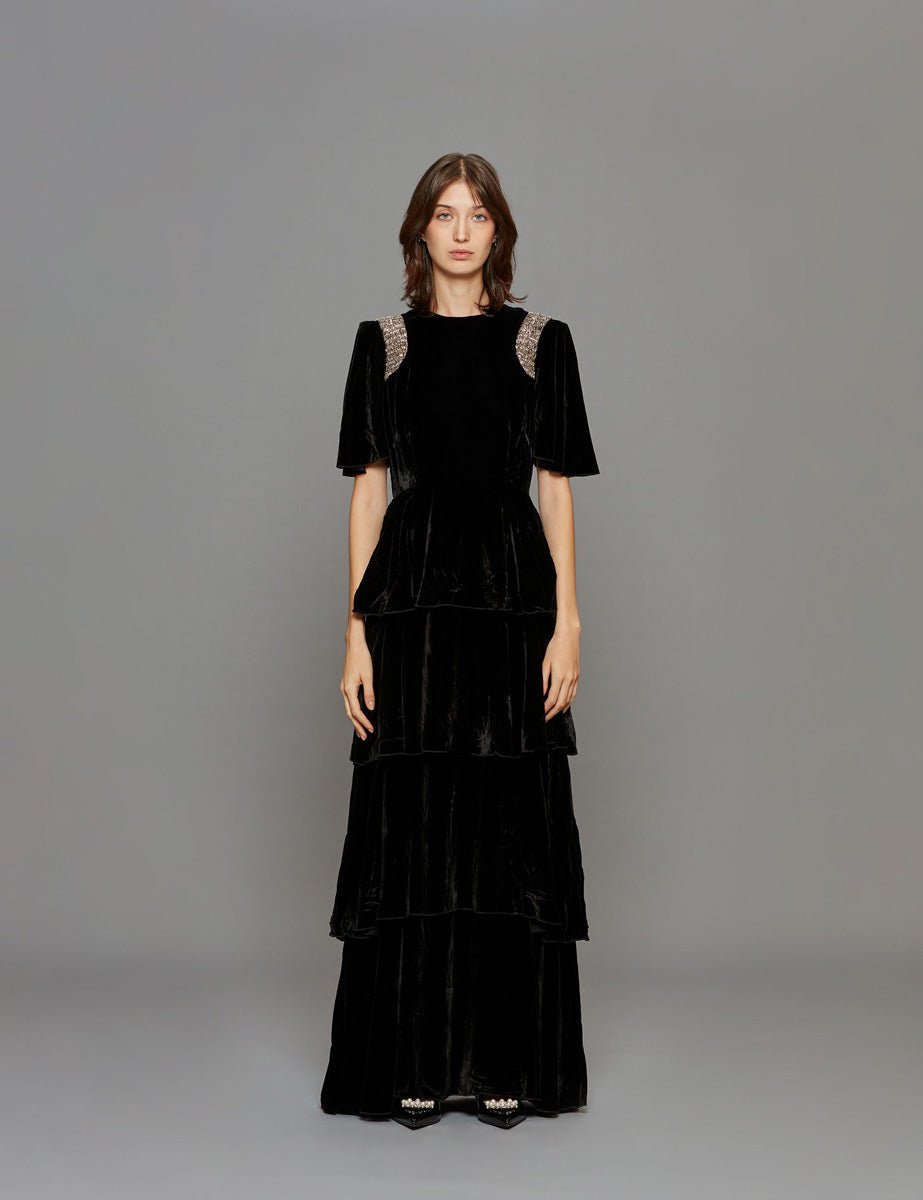 abito lungo velluto amira black - Frida SRL