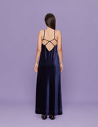 abito lungo velluto blu - Frida SRL