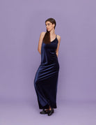 abito lungo velluto blu - Frida SRL