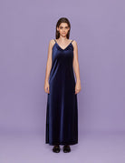 abito lungo velluto blu - Frida SRL