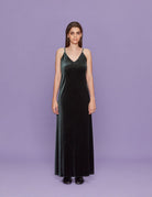 abito lungo velluto verde - Frida SRL