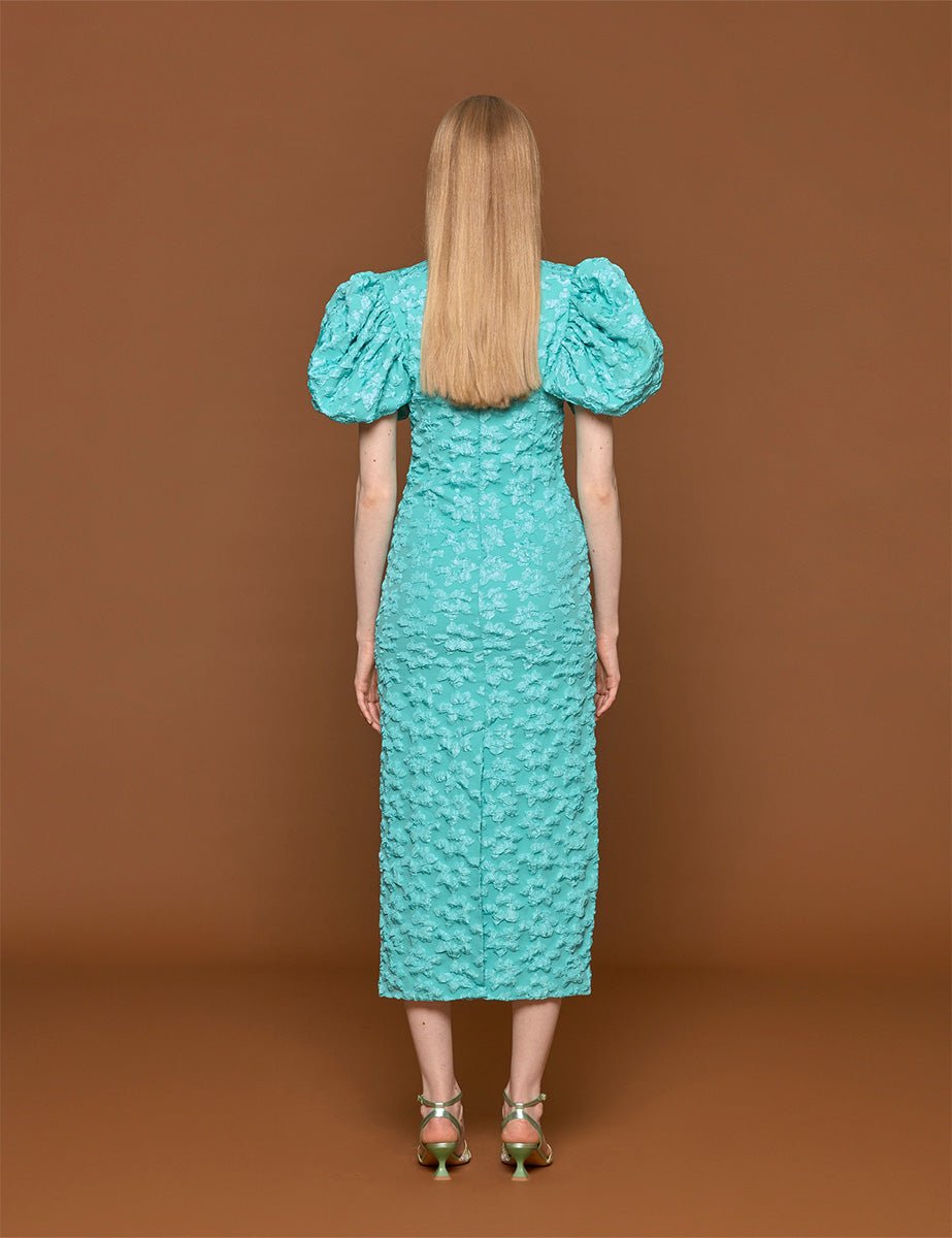 abito midi 3d jacquard blu turquoise - rotate - abito
